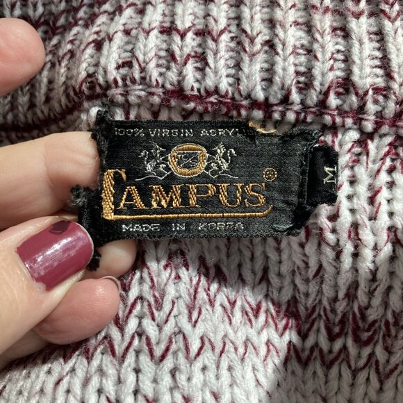 VTG Campus Cable Knit Sweater Academia Unisex Slouchy Acrylic Chunky Sz M - Picture 8 of 14